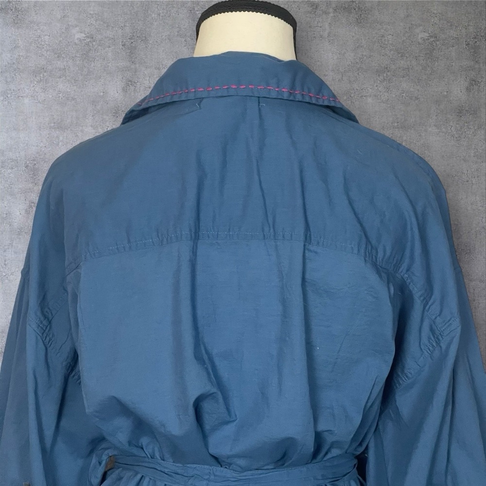 Natural Life Blue Button Front Shirt Dress Womens LXL Star Elbow Patches Cotton - Picture 7 of 12
